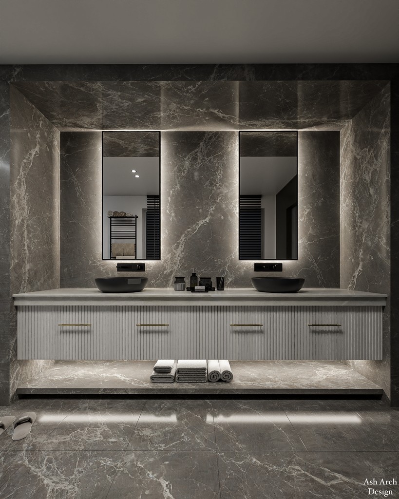 Master bathroom twin sinks