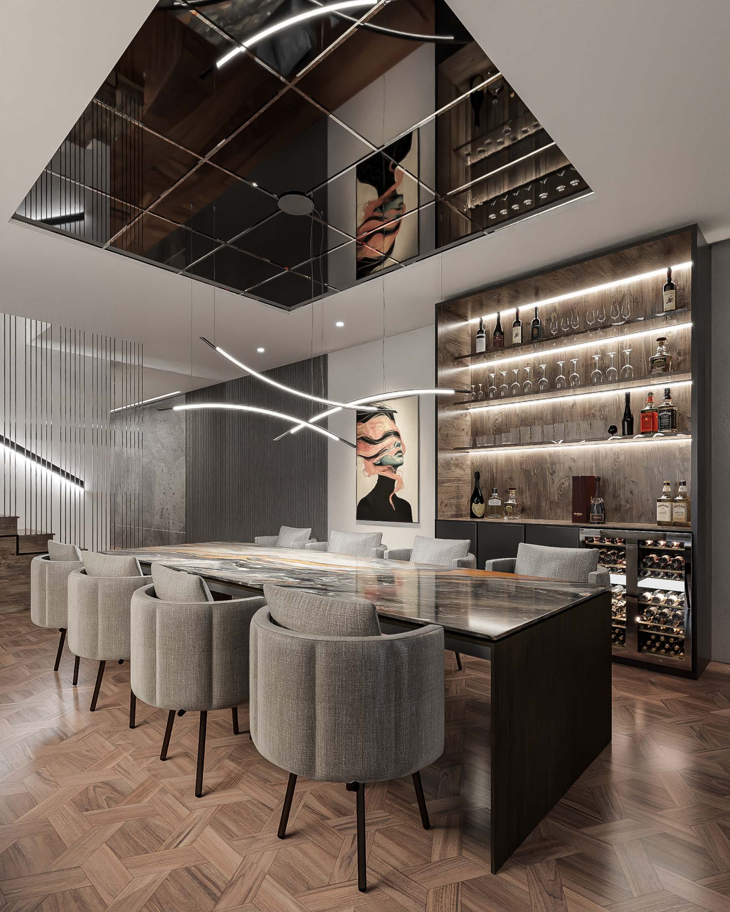 Unit1 dining long chandelier