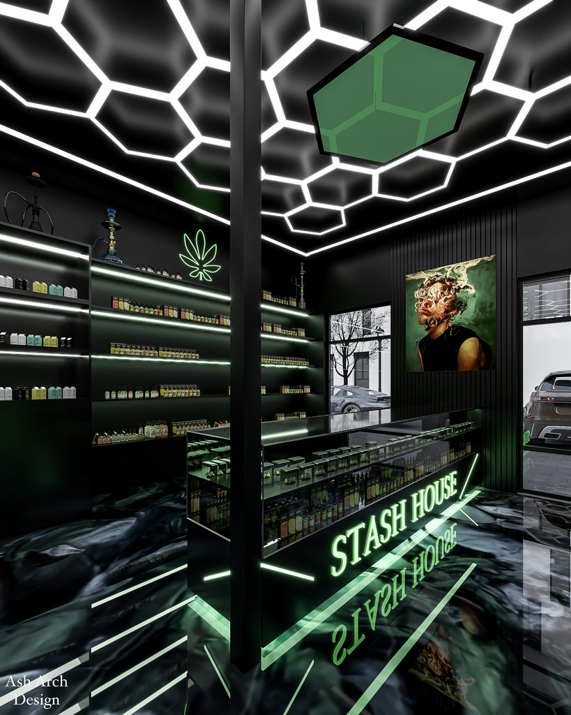 Neon floor and entry cube motif
